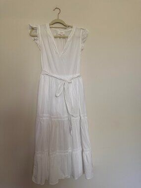 Xirena Lylah Tie Waist Tiered Midi Dress Cotton Cottagecore Boho White - Medium